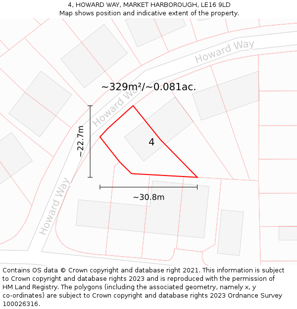 4, HOWARD WAY, MARKET HARBOROUGH, LE16 9LD: Plot and title map