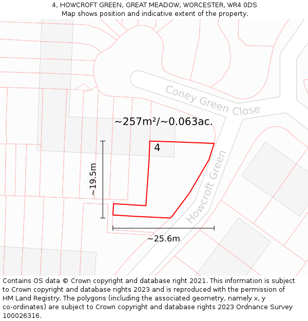 4, HOWCROFT GREEN, GREAT MEADOW, WORCESTER, WR4 0DS: Plot and title map