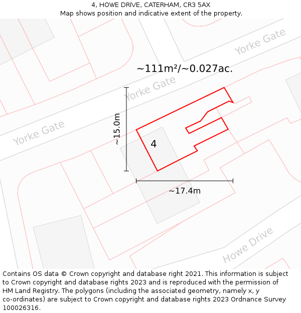 4, HOWE DRIVE, CATERHAM, CR3 5AX: Plot and title map