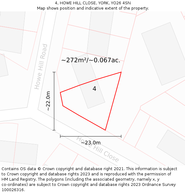 4, HOWE HILL CLOSE, YORK, YO26 4SN: Plot and title map
