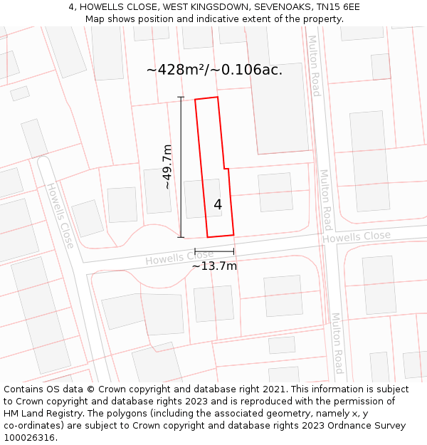 4, HOWELLS CLOSE, WEST KINGSDOWN, SEVENOAKS, TN15 6EE: Plot and title map
