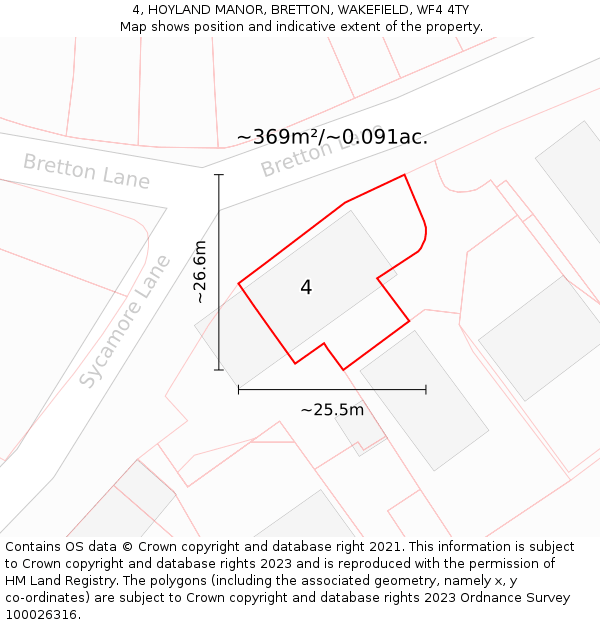 4, HOYLAND MANOR, BRETTON, WAKEFIELD, WF4 4TY: Plot and title map