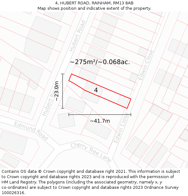 4, HUBERT ROAD, RAINHAM, RM13 8AB: Plot and title map