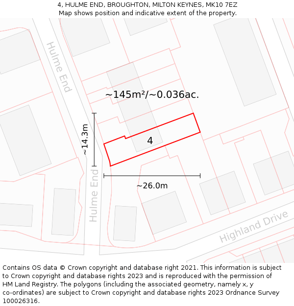 4, HULME END, BROUGHTON, MILTON KEYNES, MK10 7EZ: Plot and title map