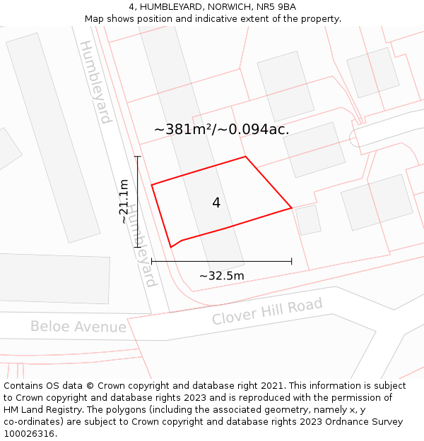 4, HUMBLEYARD, NORWICH, NR5 9BA: Plot and title map