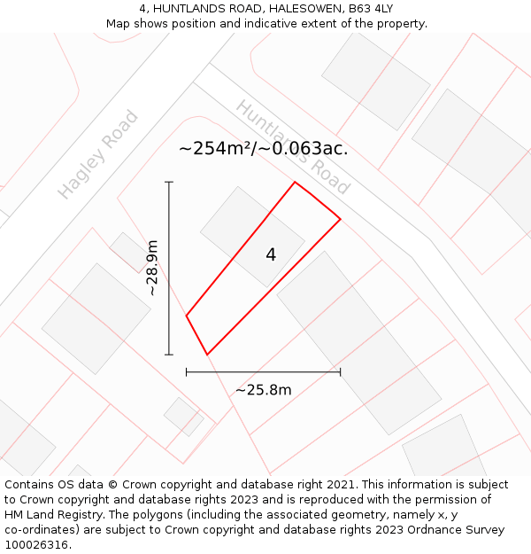 4, HUNTLANDS ROAD, HALESOWEN, B63 4LY: Plot and title map