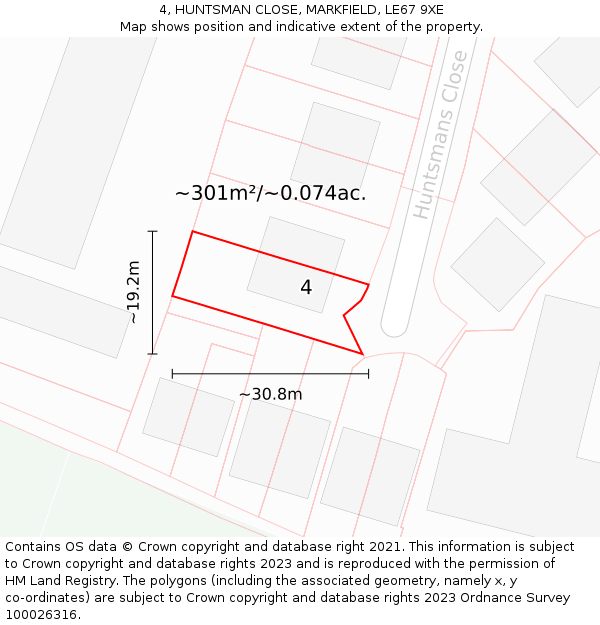 4, HUNTSMAN CLOSE, MARKFIELD, LE67 9XE: Plot and title map