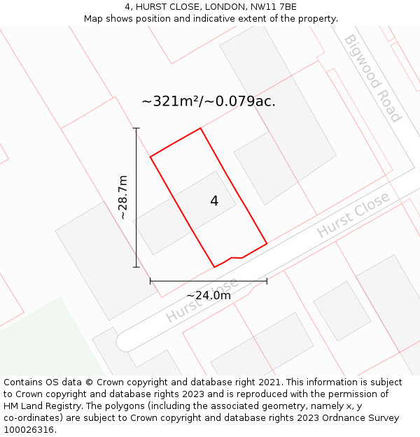 4, HURST CLOSE, LONDON, NW11 7BE: Plot and title map