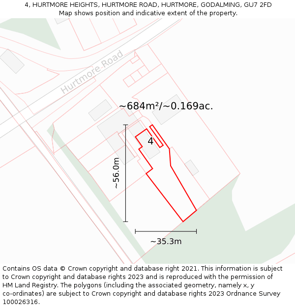 4, HURTMORE HEIGHTS, HURTMORE ROAD, HURTMORE, GODALMING, GU7 2FD: Plot and title map