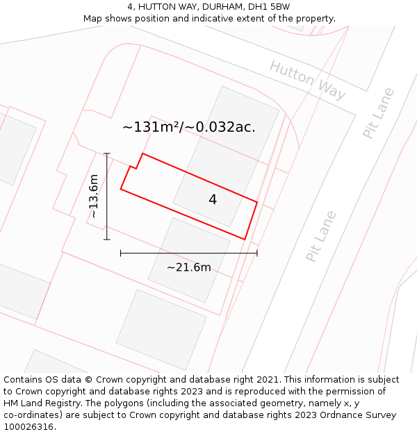 4, HUTTON WAY, DURHAM, DH1 5BW: Plot and title map
