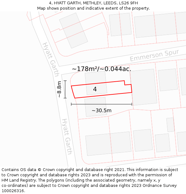4, HYATT GARTH, METHLEY, LEEDS, LS26 9FH: Plot and title map