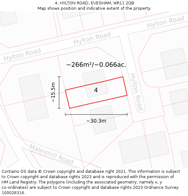 4, HYLTON ROAD, EVESHAM, WR11 2QB: Plot and title map