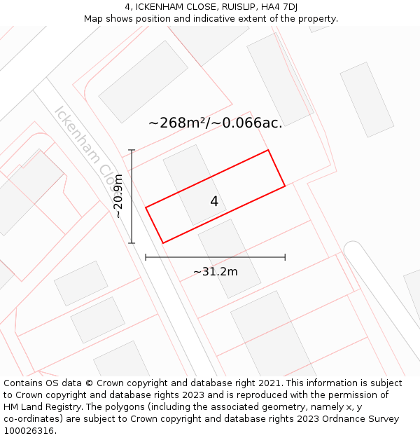 4, ICKENHAM CLOSE, RUISLIP, HA4 7DJ: Plot and title map