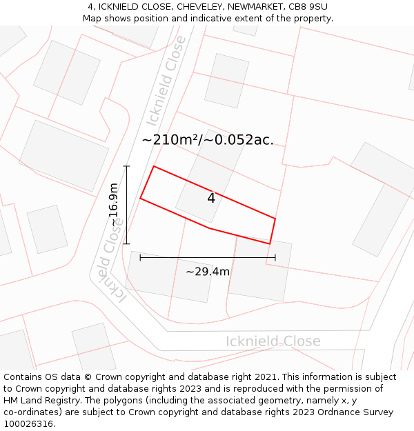 4, ICKNIELD CLOSE, CHEVELEY, NEWMARKET, CB8 9SU: Plot and title map