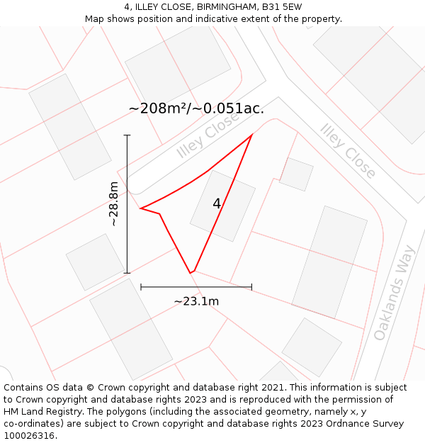 4, ILLEY CLOSE, BIRMINGHAM, B31 5EW: Plot and title map