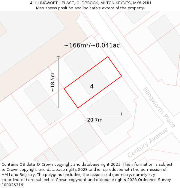 4, ILLINGWORTH PLACE, OLDBROOK, MILTON KEYNES, MK6 2NH: Plot and title map