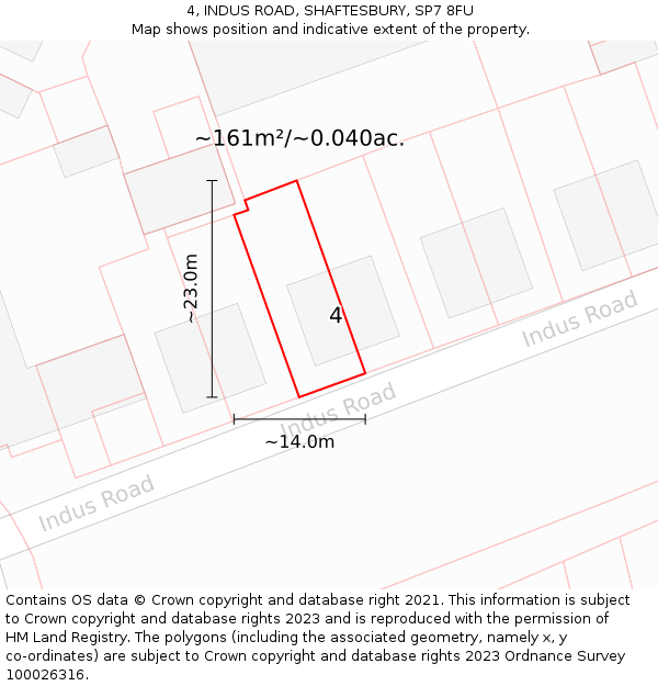 4, INDUS ROAD, SHAFTESBURY, SP7 8FU: Plot and title map