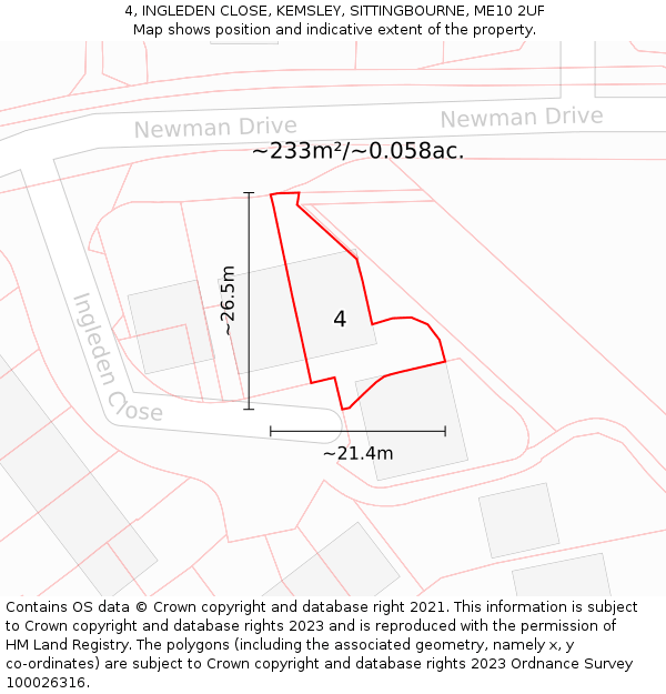 4, INGLEDEN CLOSE, KEMSLEY, SITTINGBOURNE, ME10 2UF: Plot and title map