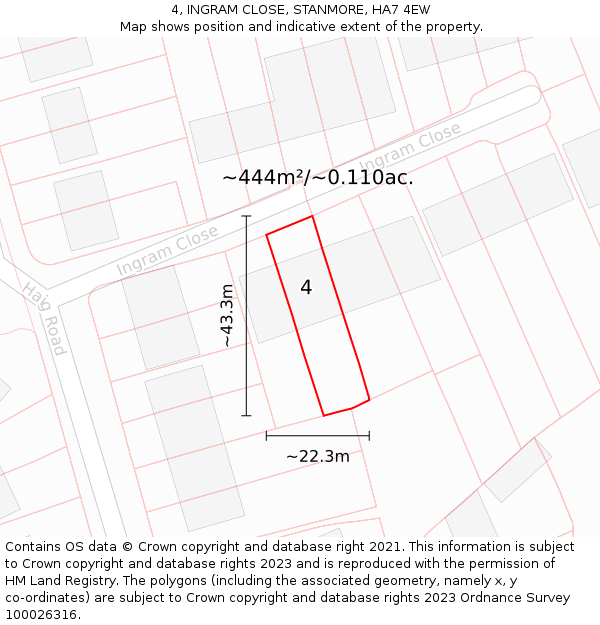 4, INGRAM CLOSE, STANMORE, HA7 4EW: Plot and title map