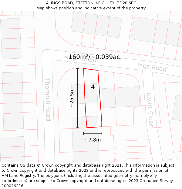 4, INGS ROAD, STEETON, KEIGHLEY, BD20 6RG: Plot and title map