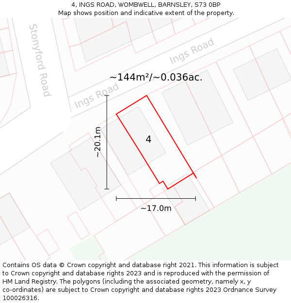 4, INGS ROAD, WOMBWELL, BARNSLEY, S73 0BP: Plot and title map