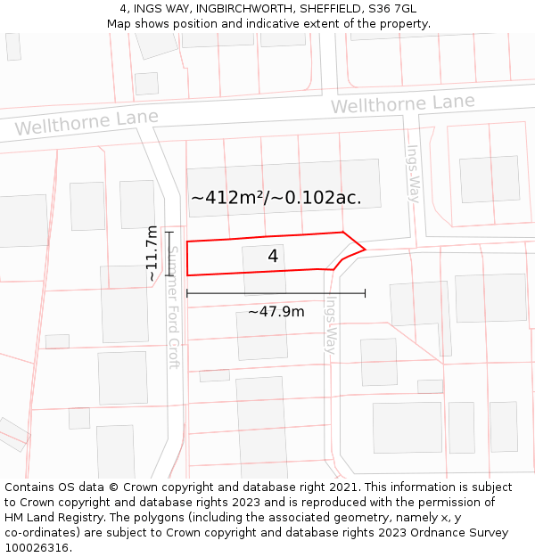 4, INGS WAY, INGBIRCHWORTH, SHEFFIELD, S36 7GL: Plot and title map