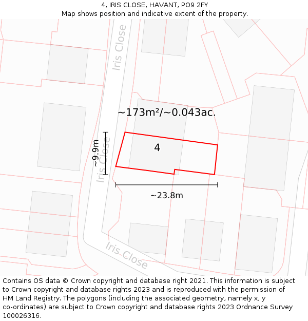 4, IRIS CLOSE, HAVANT, PO9 2FY: Plot and title map