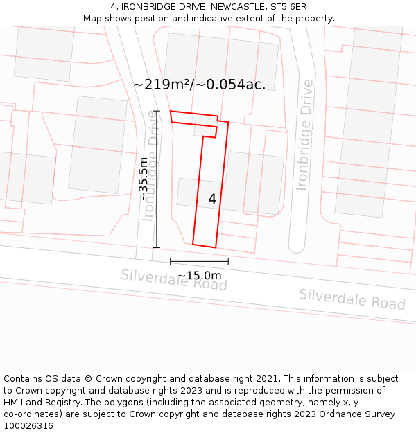 4, IRONBRIDGE DRIVE, NEWCASTLE, ST5 6ER: Plot and title map