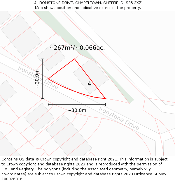 4, IRONSTONE DRIVE, CHAPELTOWN, SHEFFIELD, S35 3XZ: Plot and title map