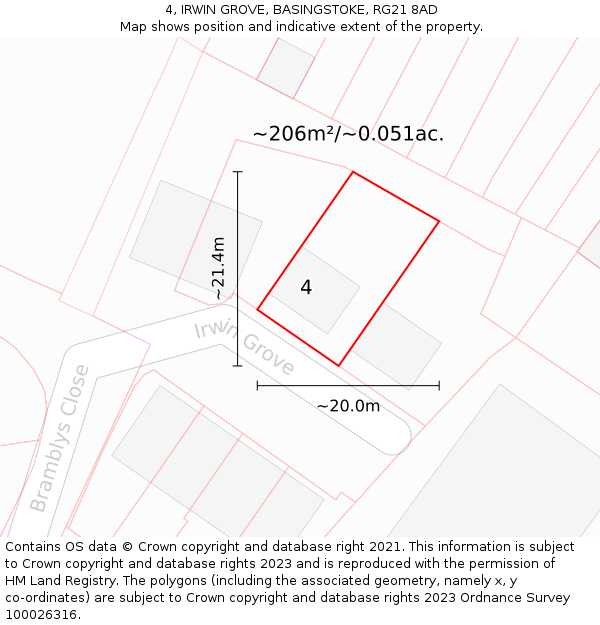 4, IRWIN GROVE, BASINGSTOKE, RG21 8AD: Plot and title map