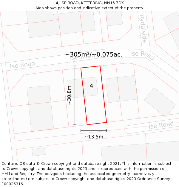 4, ISE ROAD, KETTERING, NN15 7DX: Plot and title map
