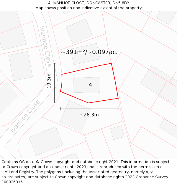 4, IVANHOE CLOSE, DONCASTER, DN5 8DY: Plot and title map