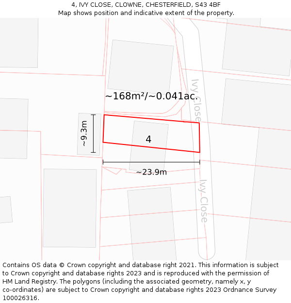 4, IVY CLOSE, CLOWNE, CHESTERFIELD, S43 4BF: Plot and title map