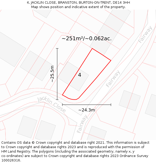 4, JACKLIN CLOSE, BRANSTON, BURTON-ON-TRENT, DE14 3HH: Plot and title map