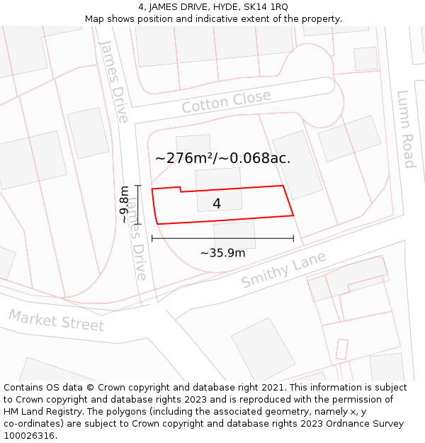 4, JAMES DRIVE, HYDE, SK14 1RQ: Plot and title map