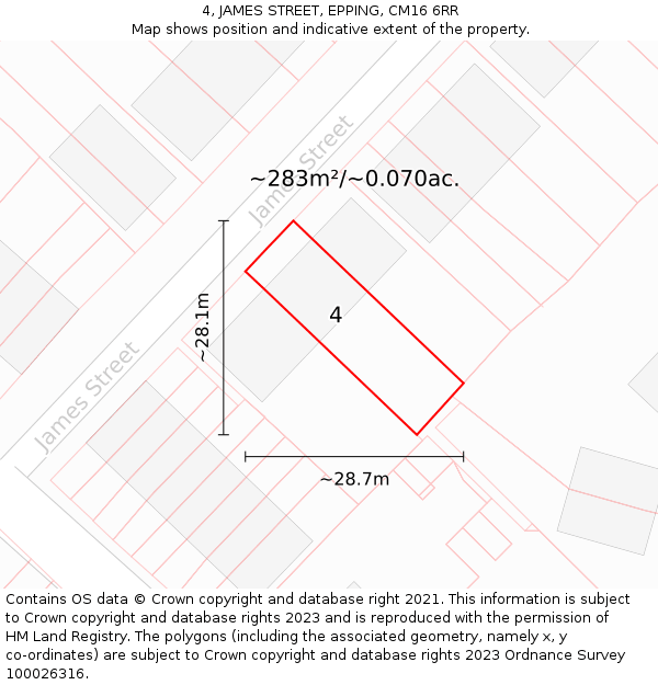 4, JAMES STREET, EPPING, CM16 6RR: Plot and title map