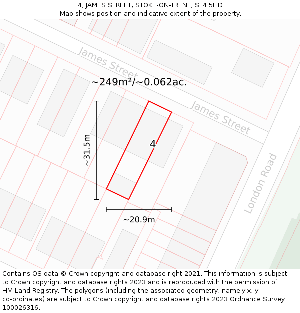 4, JAMES STREET, STOKE-ON-TRENT, ST4 5HD: Plot and title map