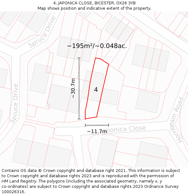 4, JAPONICA CLOSE, BICESTER, OX26 3YB: Plot and title map