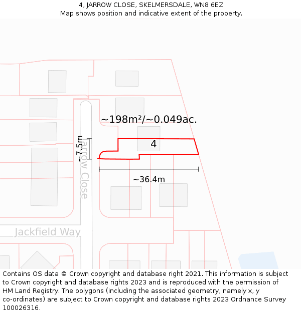4, JARROW CLOSE, SKELMERSDALE, WN8 6EZ: Plot and title map