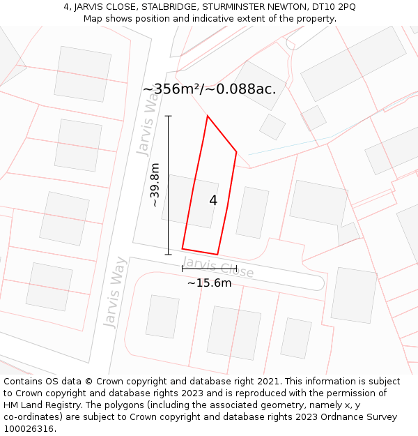 4, JARVIS CLOSE, STALBRIDGE, STURMINSTER NEWTON, DT10 2PQ: Plot and title map