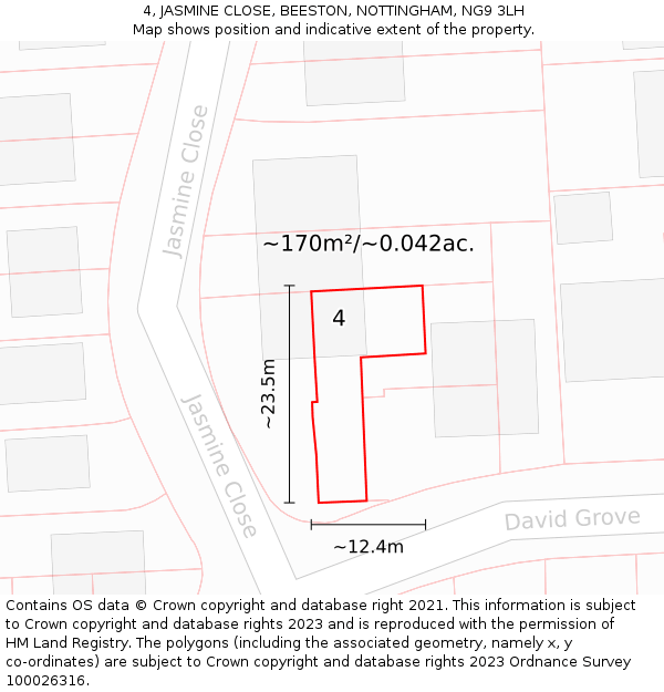 4, JASMINE CLOSE, BEESTON, NOTTINGHAM, NG9 3LH: Plot and title map