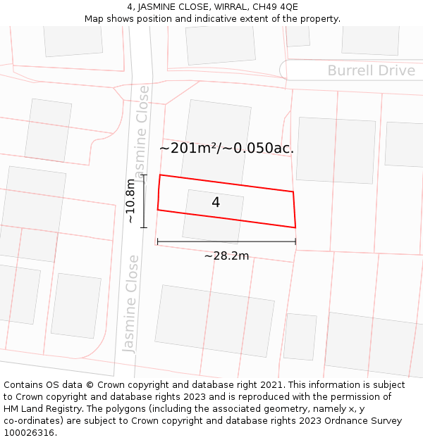 4, JASMINE CLOSE, WIRRAL, CH49 4QE: Plot and title map
