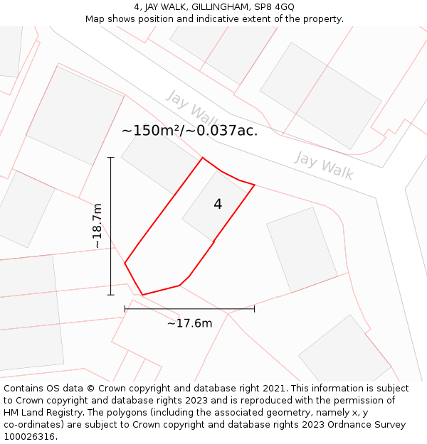 4, JAY WALK, GILLINGHAM, SP8 4GQ: Plot and title map