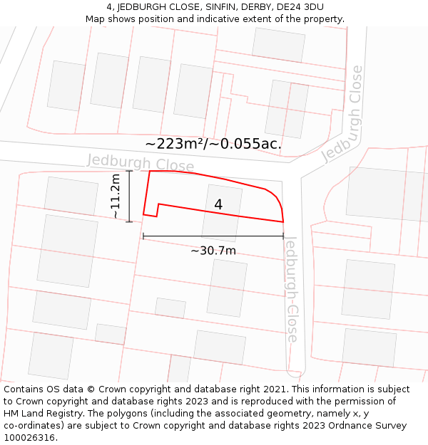 4, JEDBURGH CLOSE, SINFIN, DERBY, DE24 3DU: Plot and title map