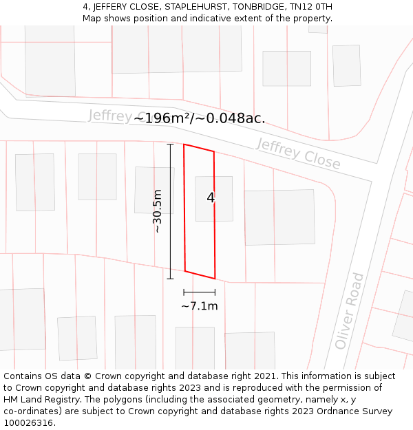 4, JEFFERY CLOSE, STAPLEHURST, TONBRIDGE, TN12 0TH: Plot and title map