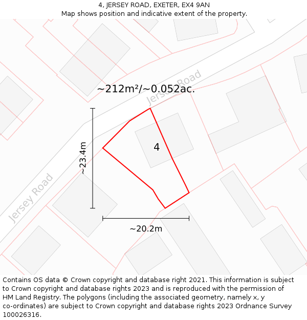 4, JERSEY ROAD, EXETER, EX4 9AN: Plot and title map