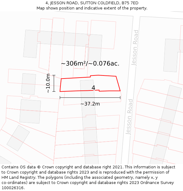 4, JESSON ROAD, SUTTON COLDFIELD, B75 7ED: Plot and title map