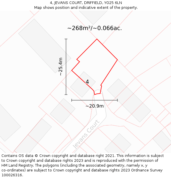 4, JEVANS COURT, DRIFFIELD, YO25 6LN: Plot and title map