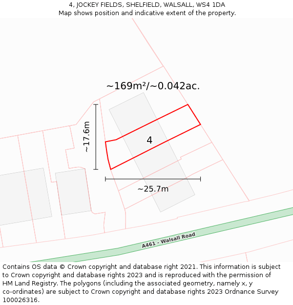 4, JOCKEY FIELDS, SHELFIELD, WALSALL, WS4 1DA: Plot and title map