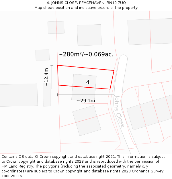 4, JOHNS CLOSE, PEACEHAVEN, BN10 7UQ: Plot and title map
